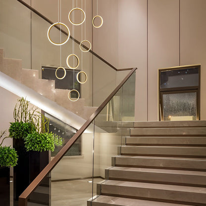 Round 6/8 Rings LED Aluminum Simple Modern Long Staircase Chandelier