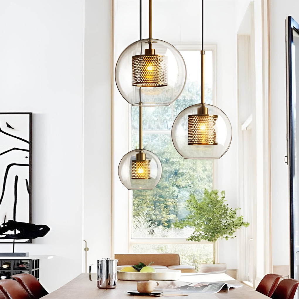 Minimalist Round Glass LED Industrial Pendant Light Kitchen Island Lighting