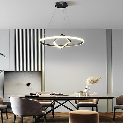 Adjustable Round Oval LED Stepless Dimming Black Modern Chandelier