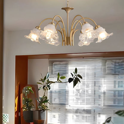 6/8-Light Glass Lily Chandelier French Pastoral Gold Fixture