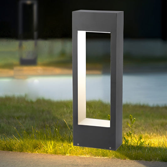 Hollow Square Waterproof LED Black Modern Outdoor Lawn Light Post Lights