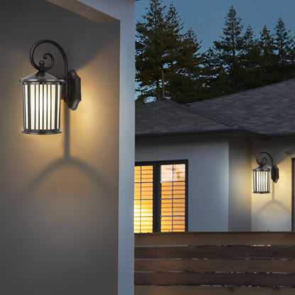 Waterproof Striped Glass Aluminum Black Retro Outdoor Wall Lights