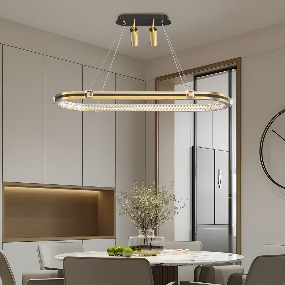 Long Oval Ring Luxury Three Step Dimming LED Modern Dining Room Chandelier