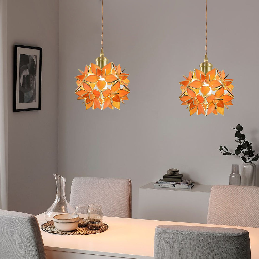 Glass Gardenia Petals Romantic Warm LED French Style Pendant Lights Fixture