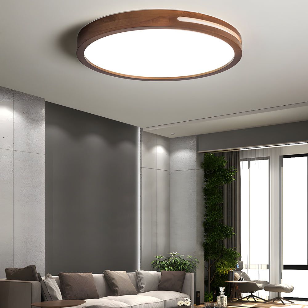 Round Wood 3 Step Dimming Dimmable with Remote Retro Ceiling Lights Fixture