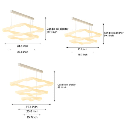 2/3 Square Rings Cream Style Three Step Dimming LED Modern Chandelier