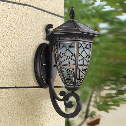 Retro Pattern Waterproof Black American Style Solar Powered Wall Lamp