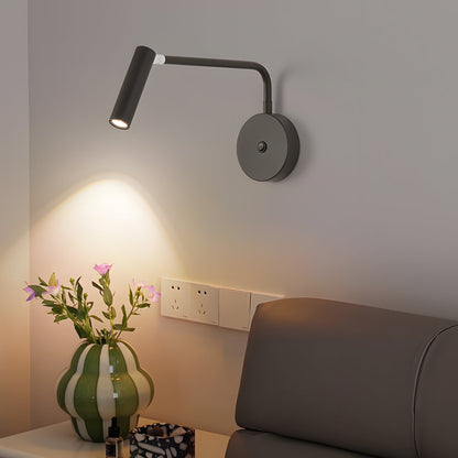 Black/White Tube LED Swing Arm Wall Light Adjustable Wall-Mounted Spotlight Bedroom Sconce Lamp