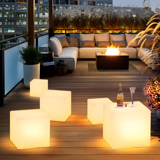 Waterproof Luminous Square Cubes LED White USB Solar Outdoor Floor Lamp