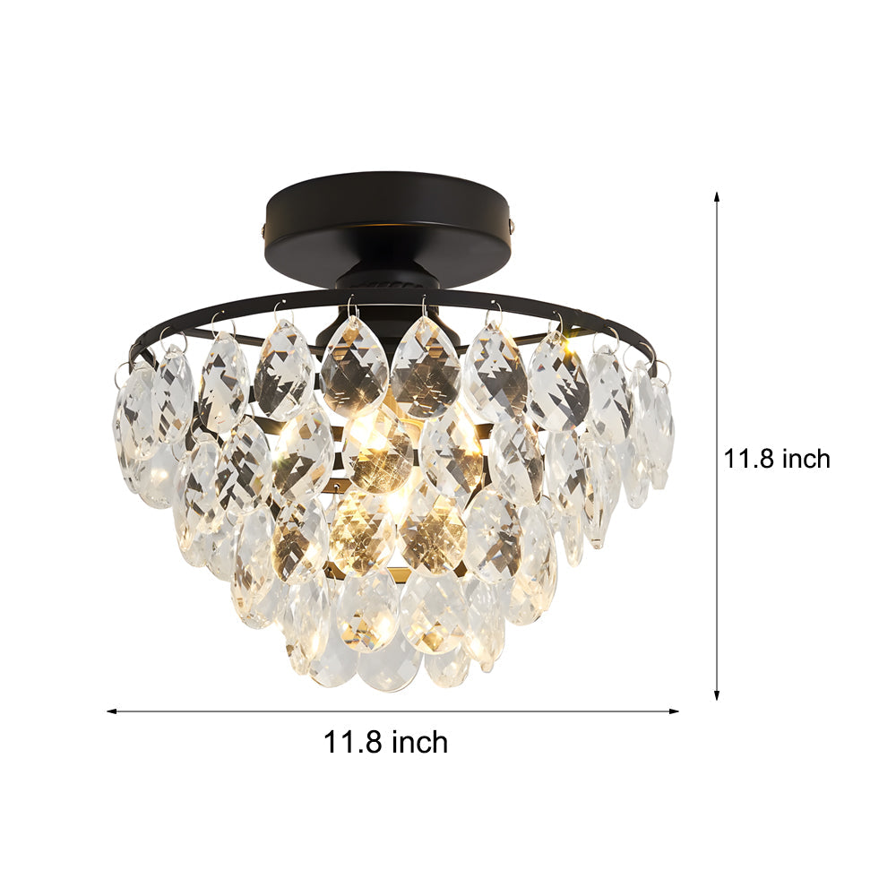 Round Luxury Crystal Simple Black Modern Ceiling Lights Fixture Chandelier