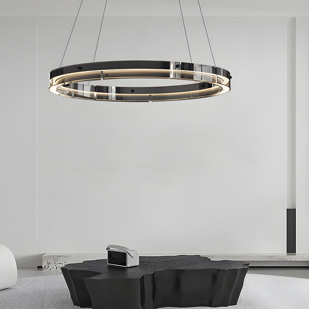 Black Glass Dimmable LED Ring Pendant Chandelier