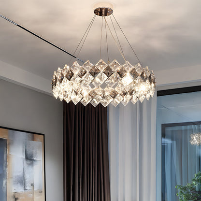 Round Long 3 Step Dimming Luxury Modern Crystal Chandelier Dining Room Light