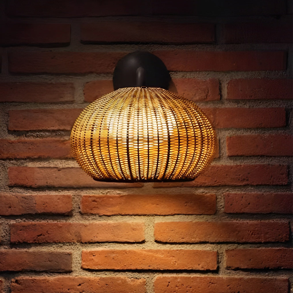 Lantern Shaped Waterproof Rattan Modern Outdoor Wall Lamp Chandelier