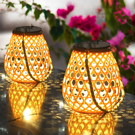 Portable Creative Bamboo Rattan LED Upgrade USB Solar Outdoor Lanterns