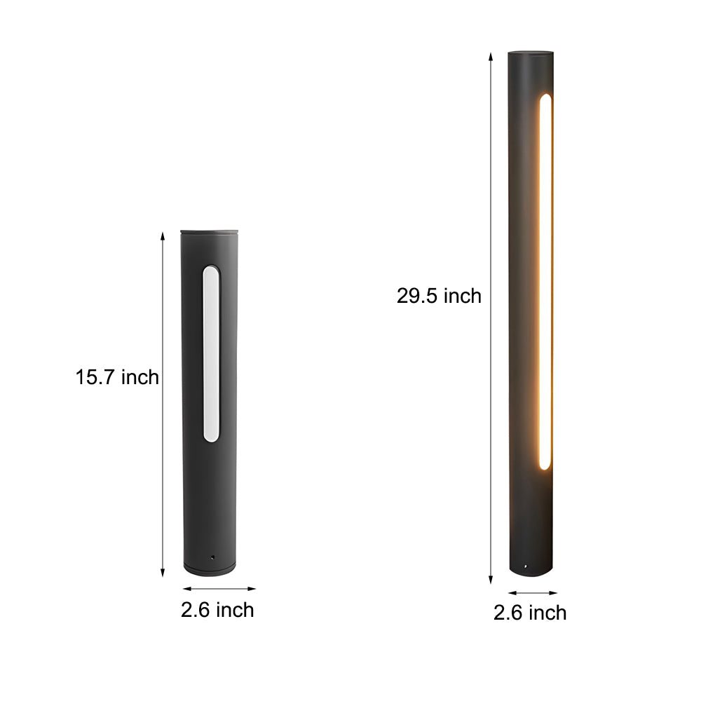 Matte Black Cylinder Outdoor Pathway Light with Strip LED Lighting - 15.8''/29.5'' H