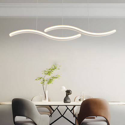 2-Wavy Line LED Dining Room Pendant Light - 3-Step Dimming