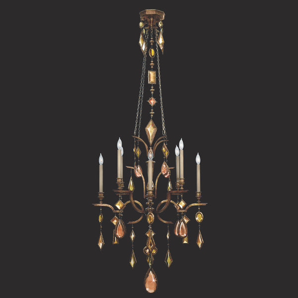 Chandelier, Round, 8-Light, Bronze Patina, Multi-Colored Crystal Gems, 31"W (708640-1ST 96FC)