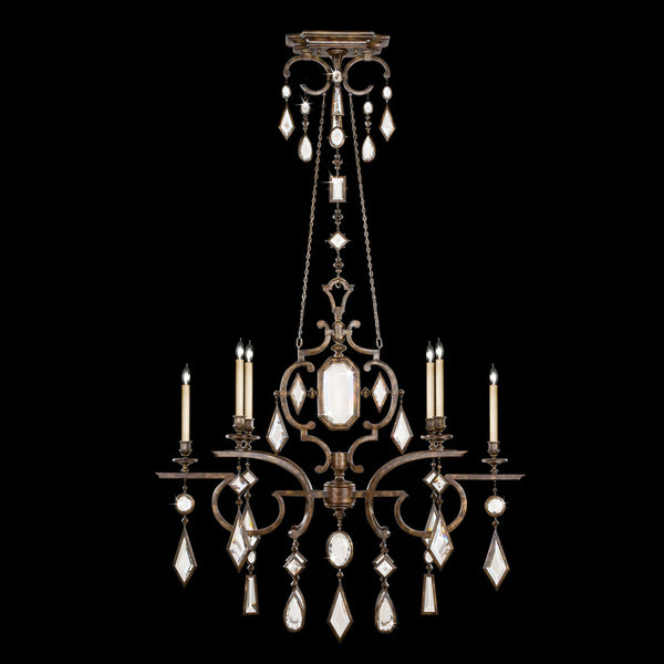 Chandelier, Oblong, 6-Light, Bronze Patina, Clear Crystal Gems, 50"W (708940-3ST 96FL)