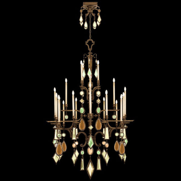 Chandelier, Round, 24-Light, Bronze Patina, Multi-Colored Crystal Gems, 53"W (709440-1ST 96FM)