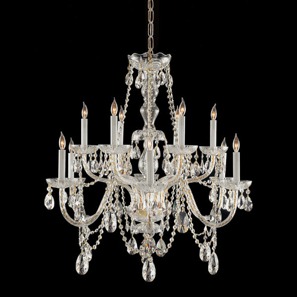 Polished Brass Twelve-Light Swarovski Elements Crystal Chandelier