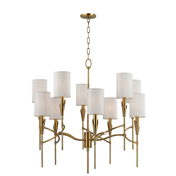 Ten-Light Chandelier With White Faux Silk Shade