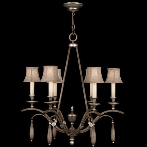 Villa Vista Six-Light Chandelier in Hand Painted Driftwood Finish On Metal with Silver Leafed Accents