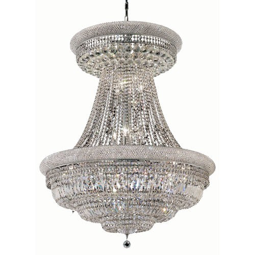 Primo Chrome Twenty-Eight Light 36-Inch Two-Tier Chandelier with Royal Cut Clear Crystal and Crystal Drop