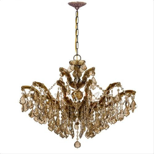 Brass 20-Inch Six Light Chandelier with Golden Teak Crystal