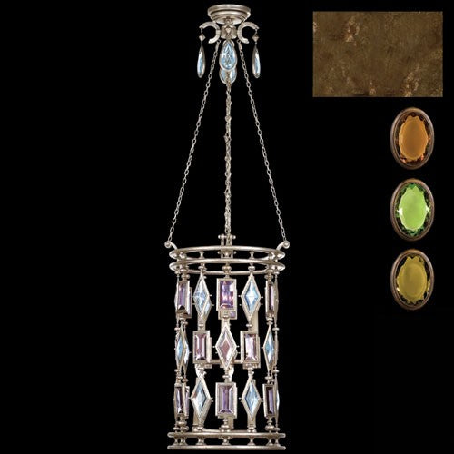 Six-Light Lantern in Venerable Bronze Patina Finish with Multi-Colored Crystal Gems