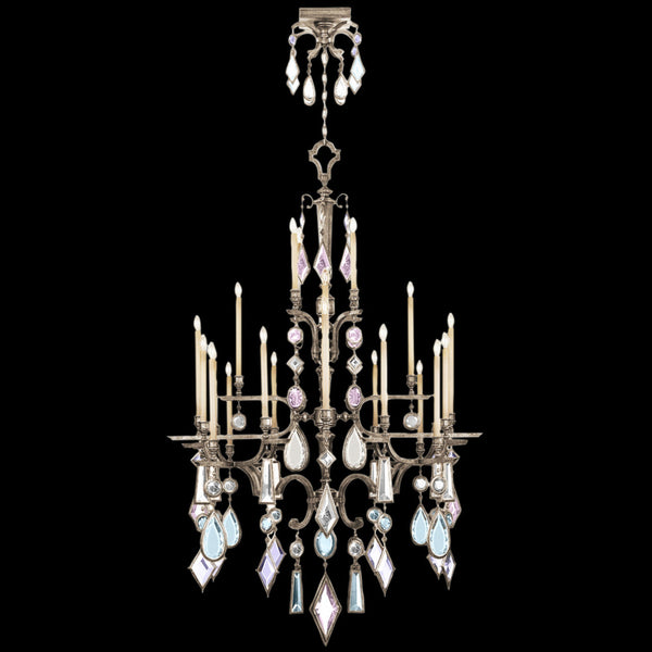 Chandelier, Round, 24-Light, Silver Leaf, Multi-Colored Crystal Gems, 53"W (714040-1ST 96HP)