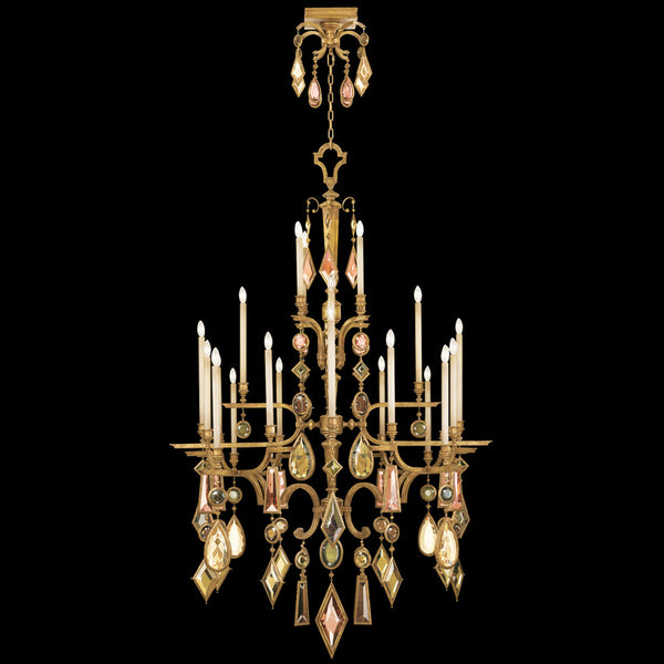 Chandelier, Round, 24-Light, Gold Leaf, Multi-Colored Crystal Gems, 53"W (714640-1ST 96HT)