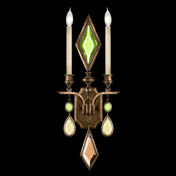 Wall Sconce, 2-Light, Bronze Patina, Multi-Colored Crystal Gems, 29"H (718150-1ST 97F7)