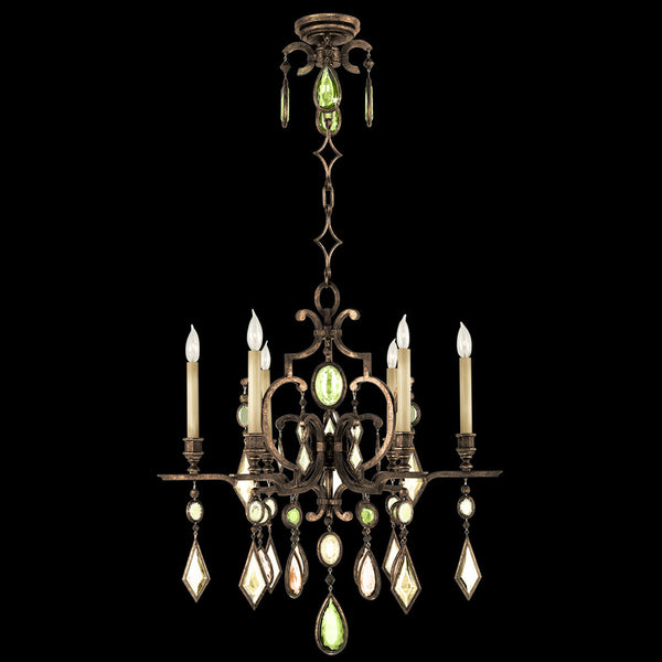 Chandelier, Round, 6-Light, Bronze Patina, Multi-Colored Crystal Gems, 29"W (718240-1ST 97FA)