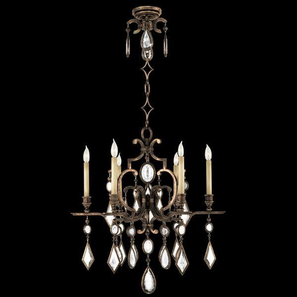 Chandelier, Round, 6-Light, Bronze Patina, Clear Quartz Crystal Gems, 29"W (718240-3ST 97FD)