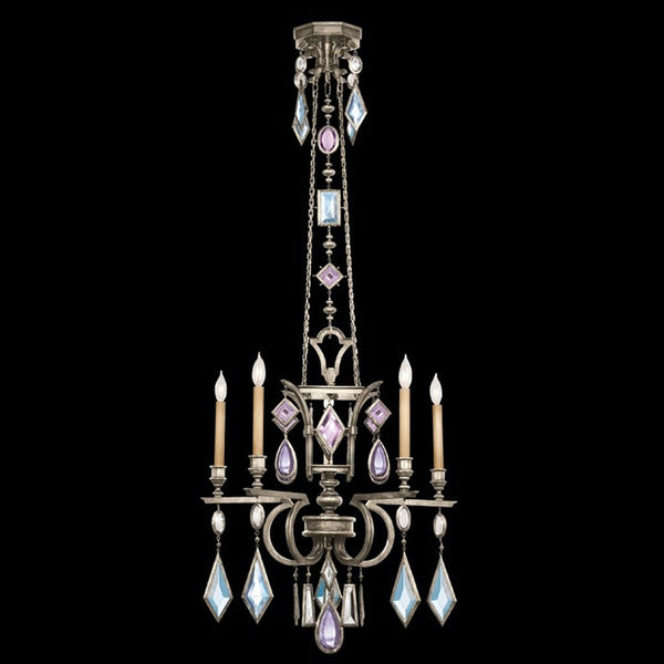 Chandelier, Round, 5-Light, Silver Leaf, Multi-Colored Crystal Gems, 27"W (719440-1ST 97GE)