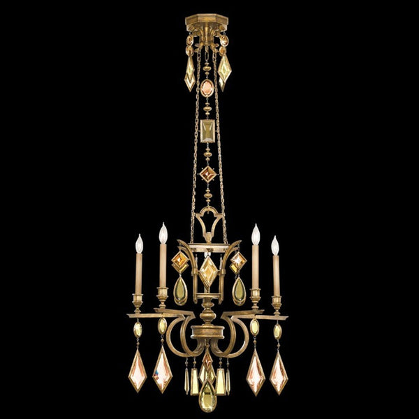 Chandelier, Round, 5-Light, Gold Leaf, Multi-Colored Crystal Gems, 27"W (719540-1ST 97GH)