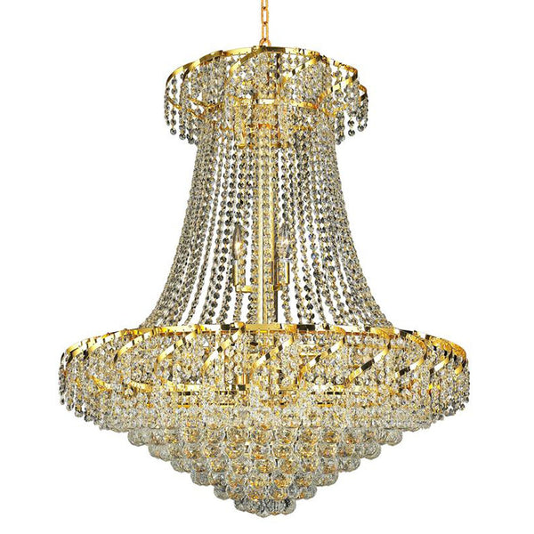 Belenus Gold Eighteen-Light 30-Inch Chandelier with Royal Cut Clear Crystal