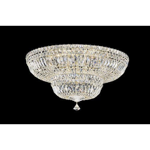 Schonbek Petit Crystal Deluxe Gold 13-Light Clear Gem cut Flush Mount Light, 24W x 12H x 24D