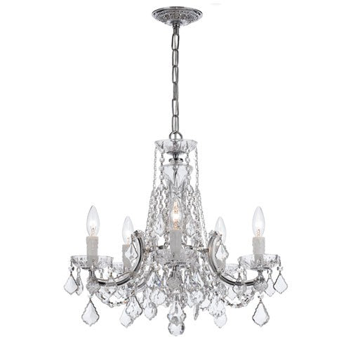 Polished Chrome Five-Light Chandelier Draped In Clear Cut Crystal