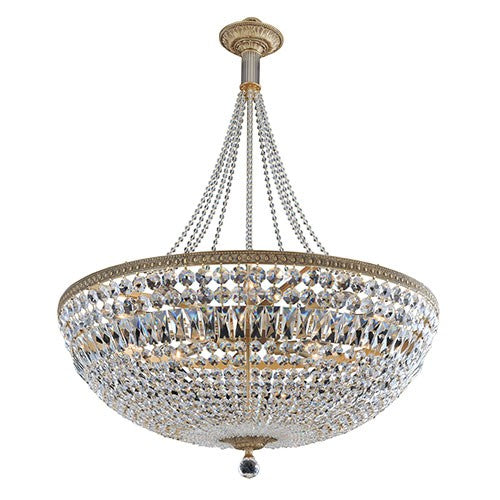 Antique Gold 13-Light Bowl Pendant with Firenze Clear Crystal