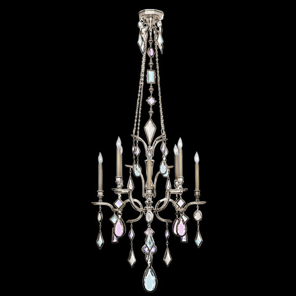 Chandelier, Round, 8-Light, Silver Leaf, Multi-Colored Crystal Gems, 31"W (725440-1ST 97HJ)