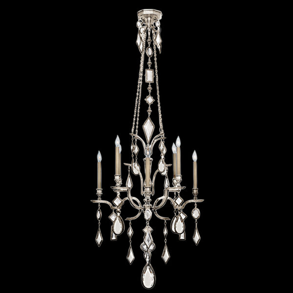 Chandelier, Round, 8-Light, Silver Leaf, Clear Crystal Gems, 31"W (725440-3ST 97HL)