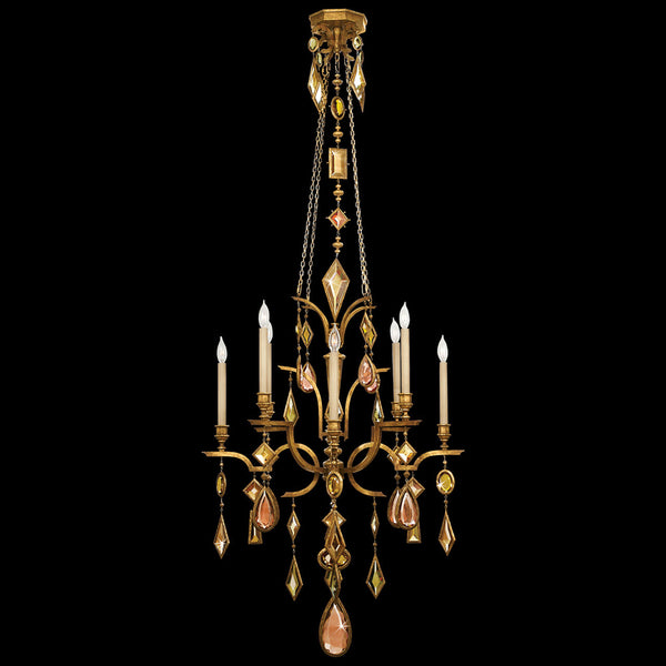 Chandelier, Round, 8-Light, Gold Leaf, Multi-Colored Crystal Gems, 31"W (725640-1ST 97HM)