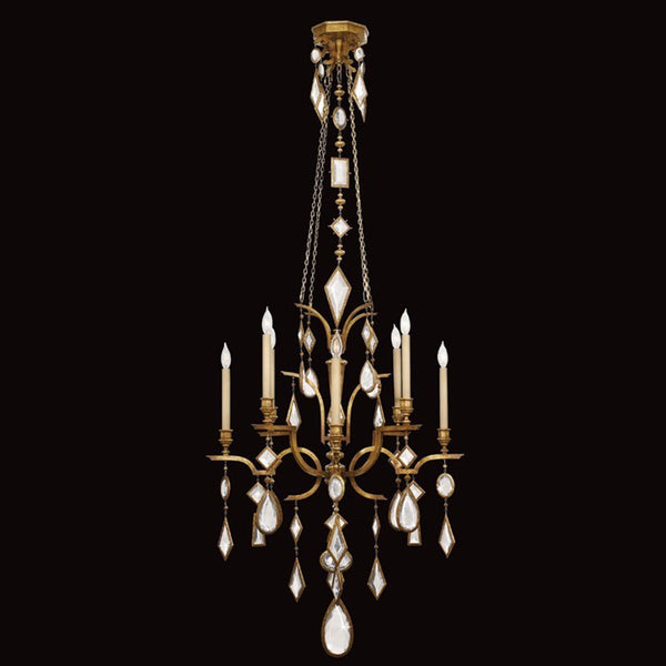 Chandelier, Round, 8-Light, Gold Leaf, Clear Crystal Gems, 31"W (725640-3ST 97HP)