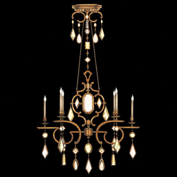 Chandelier, Oblong, 6-Light, Gold Leaf, Multi-Colored Crystal Gems, 50"W (726040-1ST 98E4)