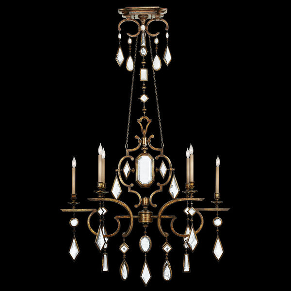 Chandelier, Oblong, 6-Light, Gold Leaf, Clear Crystal Gems, 50"W (726040-3ST 98E6)