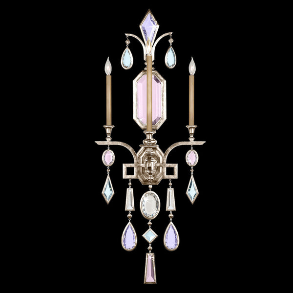 Wall Sconce, 3-Light, Silver Leaf, Multi-Colored Crystal Gems, 49"H (726950-1ST 98EL)