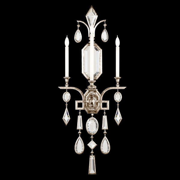 Wall Sconce, 3-Light, Silver Leaf, Clear Crystal Gems, 49"H (726950-3ST 98EN)