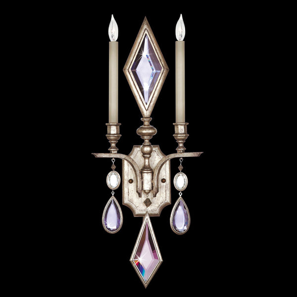 Wall Sconce, 2-Light, Silver Leaf, Multi-Colored Crystal Gems, 29"H (729050-1ST 98FX)