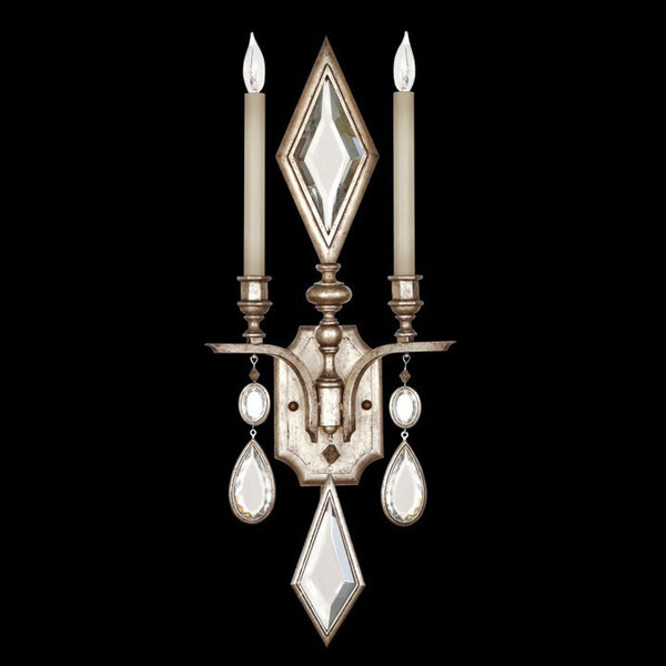 Wall Sconce, 2-Light, Silver Leaf, Clear Crystal Gems, 29"H (729050-3ST 98FZ)